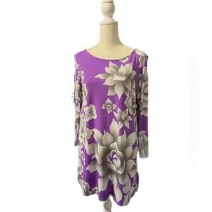 Bob Mackie Wearable Art Purple Gray Floral Tunic Sz XS